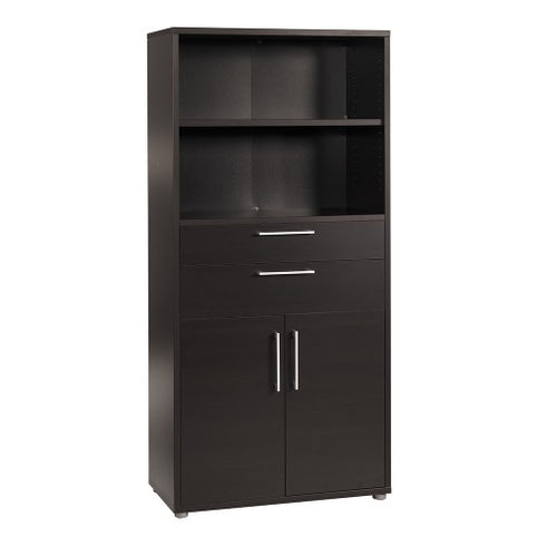 Prima Bookcase 2 Shelves with 2 Drawers and 2 Doors in Black woodgrain